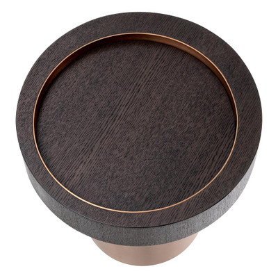 Eichholtz Otus Side Table - Round Mocha Oak Veneer Brushed Brass