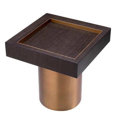 Eichholtz Otus Side Table - Square Mocha Oak Veneer Brushed Brass