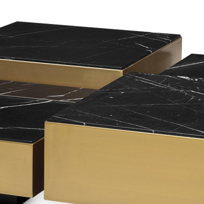 Eichholtz Esposito Coffee Table - Brushed Brass Black Marble - Set Of 4
