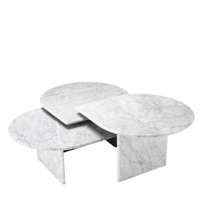 Eichholtz Naples Coffee Table - White Carrera Marble - Set Of 3