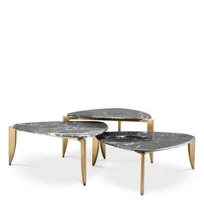 Eichholtz Reggioni Coffee Table - Brushed Brass Grey Marble - Set Of 3