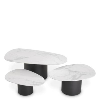 Eichholtz Zane Coffee Table - White Ceramic Marble - Set Of 3