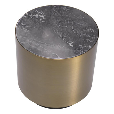 Eichholtz Porter Side Table - Round Brushed Brass Finish Grey Marble