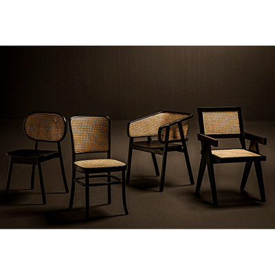 Noir Brahms Chair - Charcoal Black With Caning