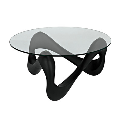 Noir Orion Coffee Table - Black Resin Cement With Glass