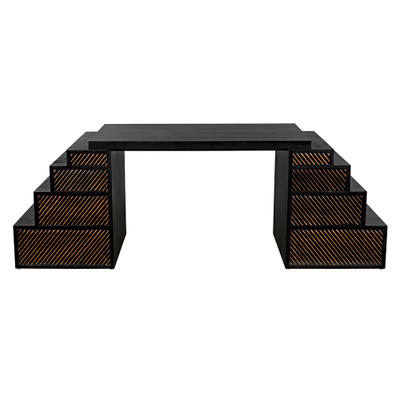 Noir Ambidextrous Desk - Hand Rubbed Black With Light Brown Trim