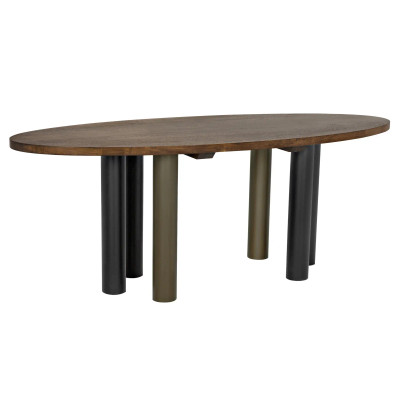 Noir Journal Oval Dining Table - Dark Walnut With Black & Aged Brass Steel Base