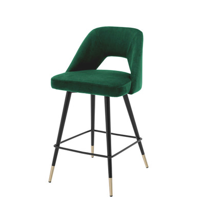 Eichholtz Avorio Counter Stool - Roche Green Velvet - Black & Brass Legs