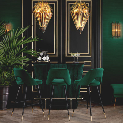 Eichholtz Avorio Counter Stool - Roche Green Velvet - Black & Brass Legs