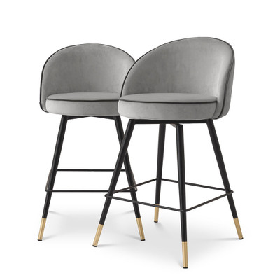 Eichholtz Cooper Set Of 2 Counter Stool - Roche Light Grey Velvet