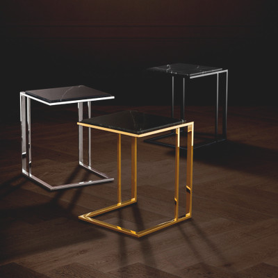 Eichholtz Cocktail Side Table - Polished Stainless Steel - Black Marble
