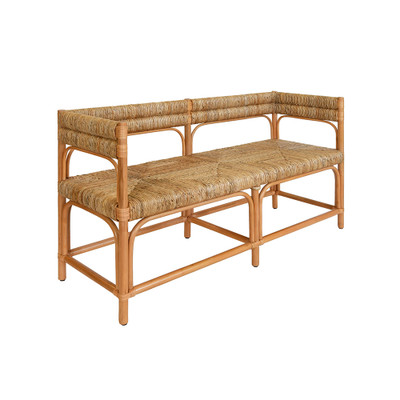 Worlds Away Rattan Bench - Seagrass Wrapped Seat And Seat Back