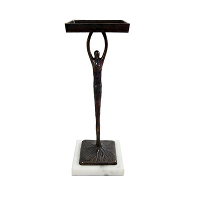 Worlds Away Sculptural Cigar Table - Black Metal - Marble Base