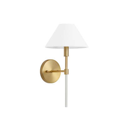 Worlds Away One Light Sconce - White Linen Coolie Shade - Brushed Brass And White Lacquer (Closeout)