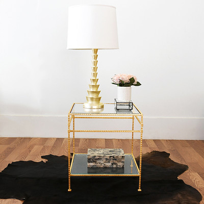 Worlds Away Two Tier Square Table - Glass Top - Hammered Gold Leaf