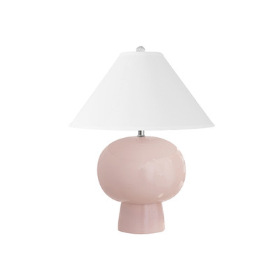 Worlds Away Bulb Shape Ceramic Table Lamp - White Linen Coolie Shade - Blush