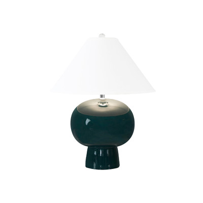 Worlds Away Bulb Shape Ceramic Table Lamp - White Linen Coolie Shade - Teal Green