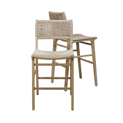 Worlds Away Woven Back Counter Stool - Rush Seat - Cerused Oak