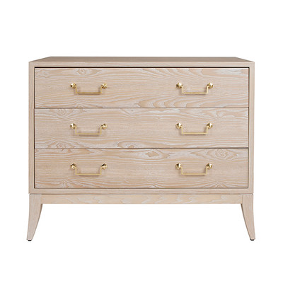 Worlds Away Sabre Leg 3 Drawer Chest - Brass Swing Handle - Cerused Oak