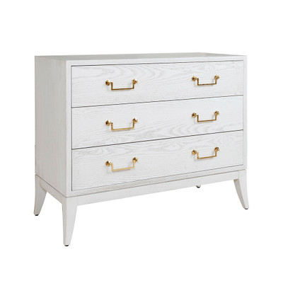 Worlds Away Sabre Leg 3 Drawer Chest - Brass Swing Handle - White Washed Oak (Closeout)