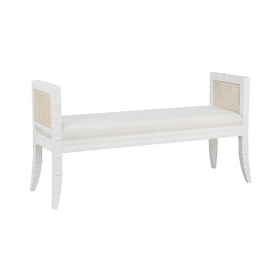 Worlds Away Square Edge Bamboo Detail Bench - Cane Sides - Matte White Lacquer