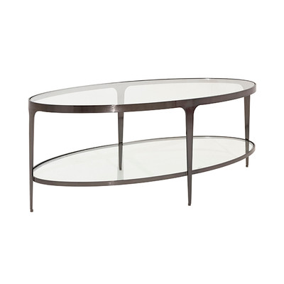 Worlds Away Two Tier Glass Top Oval Coffee Table - Gunmetal