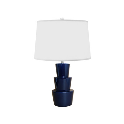 Worlds Away Three Tier Ceramic Table Lamp - White Linen Shade - Navy