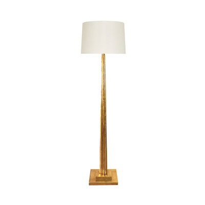 Worlds Away Fluted Wood Floor Lamp - Gold Leaf - Cream Silk Shade