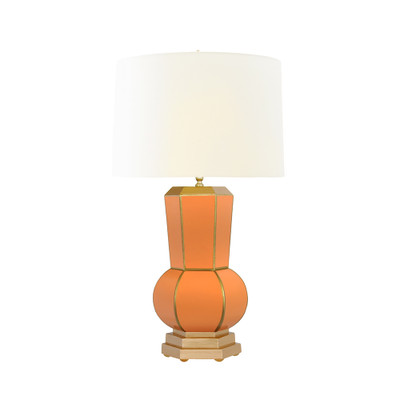 Worlds Away Handpainted Gourd Shape Tole Table Lamp - Orange - Gold Detail