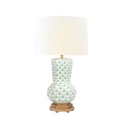 Worlds Away Handpainted Gourd Shape Tole Table Lamp - Green Scale Pattern