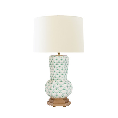 Worlds Away Handpainted Gourd Shape Tole Table Lamp - Green Scale Pattern