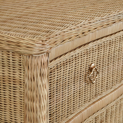 Worlds Away Four Drawer Chest - Woven Rattan - Satin Brass Pulls