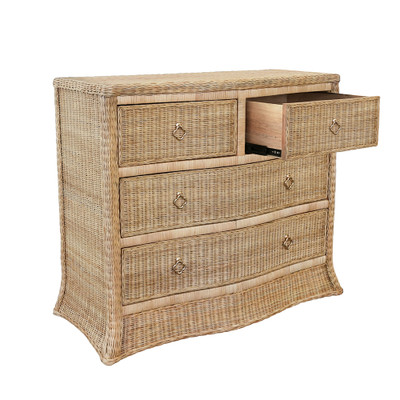 Worlds Away Four Drawer Chest - Woven Rattan - Satin Brass Pulls