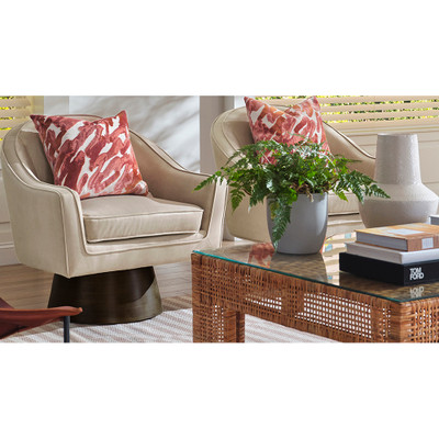 Worlds Away Wide Leg Rattan Coffee Table - Glass Top