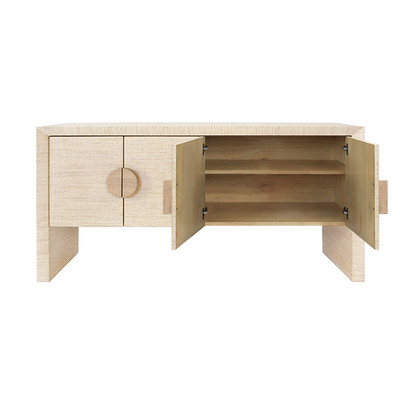 Worlds Away Four Door Buffet - Natural Grasscloth - Cerused Oak Handles