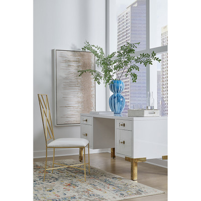 Worlds Away Four Drawer Desk - White Lacquer - Brass Base