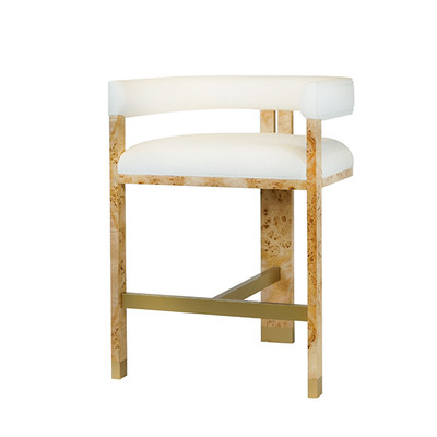 Worlds Away Modern Wooden Accent Counter Stool - Burlwood - White Linen