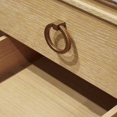 Worlds Away Bath Vanity - Cerused Oak - Open Cane Shelf, White Marble Top, Porcelain Sink, And Antique Brass Ring Hardware