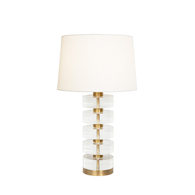 Worlds Away Acrylic And Brushed Brass Stack Lamp - White Linen Shade