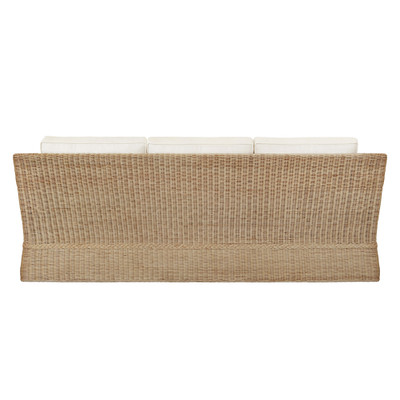 Worlds Away Lawson Style Sofa - Natural Rattan - Scalloped Skirt And Ivory Linen Cushions