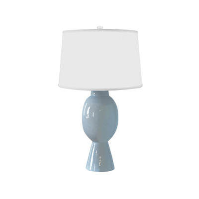 Worlds Away Tall Bulb Shape Ceramic Table Lamp - White Linen Shade - Light Blue