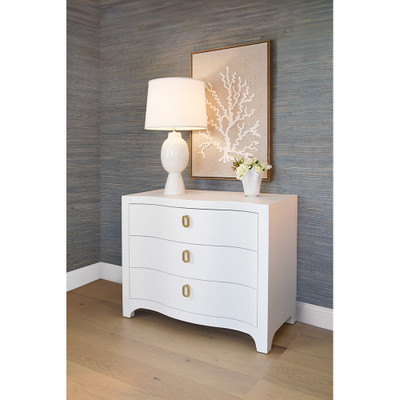 Worlds Away Tall Bulb Shape Ceramic Table Lamp - White Linen Shade - White