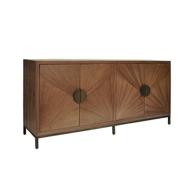 Worlds Away Radial Walnut Cabinet - Painted Bronze Legs And Hardware