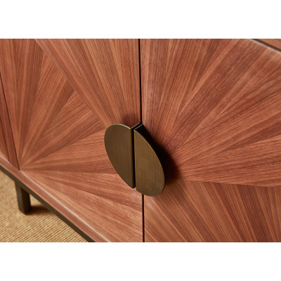 Worlds Away Radial Walnut Cabinet - Painted Bronze Legs And Hardware