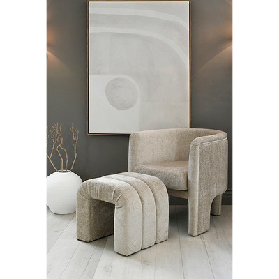 Worlds Away Horizontal Channeled Stool - Taupe Textured Chenille