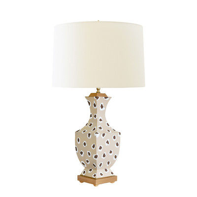 Worlds Away Handpainted Tole Table Lamp - Brown Leopard Pattern