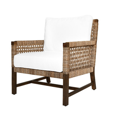 Worlds Away Club Chair - Woven Seagrass Detail And Ivory Linen Cushion