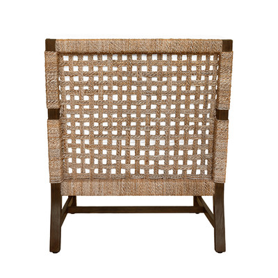 Worlds Away Club Chair - Woven Seagrass Detail And Ivory Linen Cushion