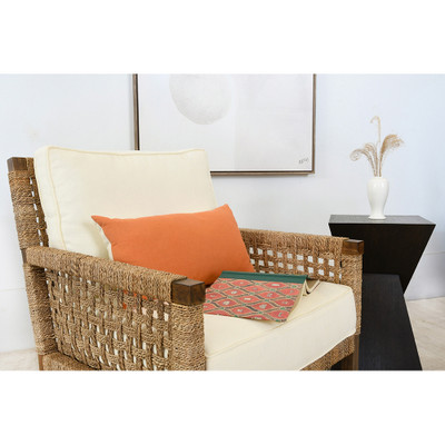 Worlds Away Club Chair - Woven Seagrass Detail And Ivory Linen Cushion