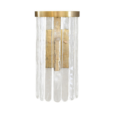 Worlds Away Two Light Hanging Textured Glass Sconce - Brushed Brass